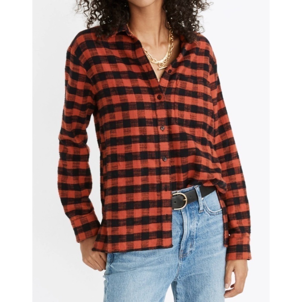 MADEWELL Flannel Oversized Ex-Boyfriend Shirt in Buffalo Check